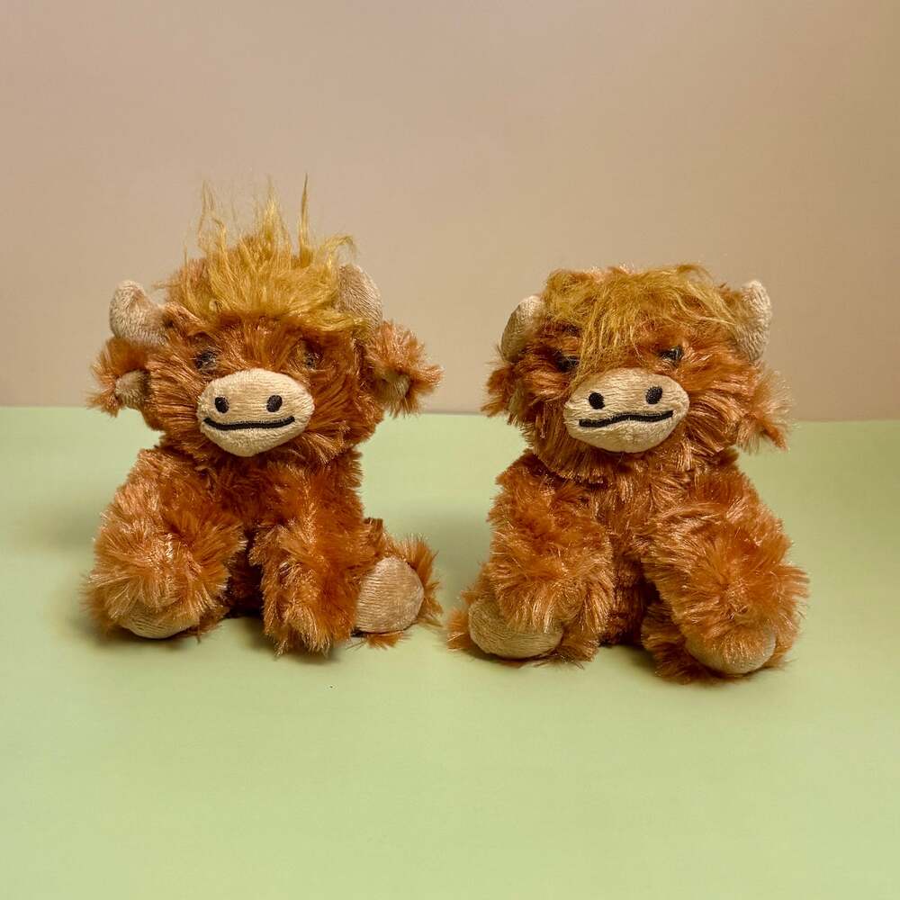 Pair of Adorable Brown Highland Cow Mini Plushies